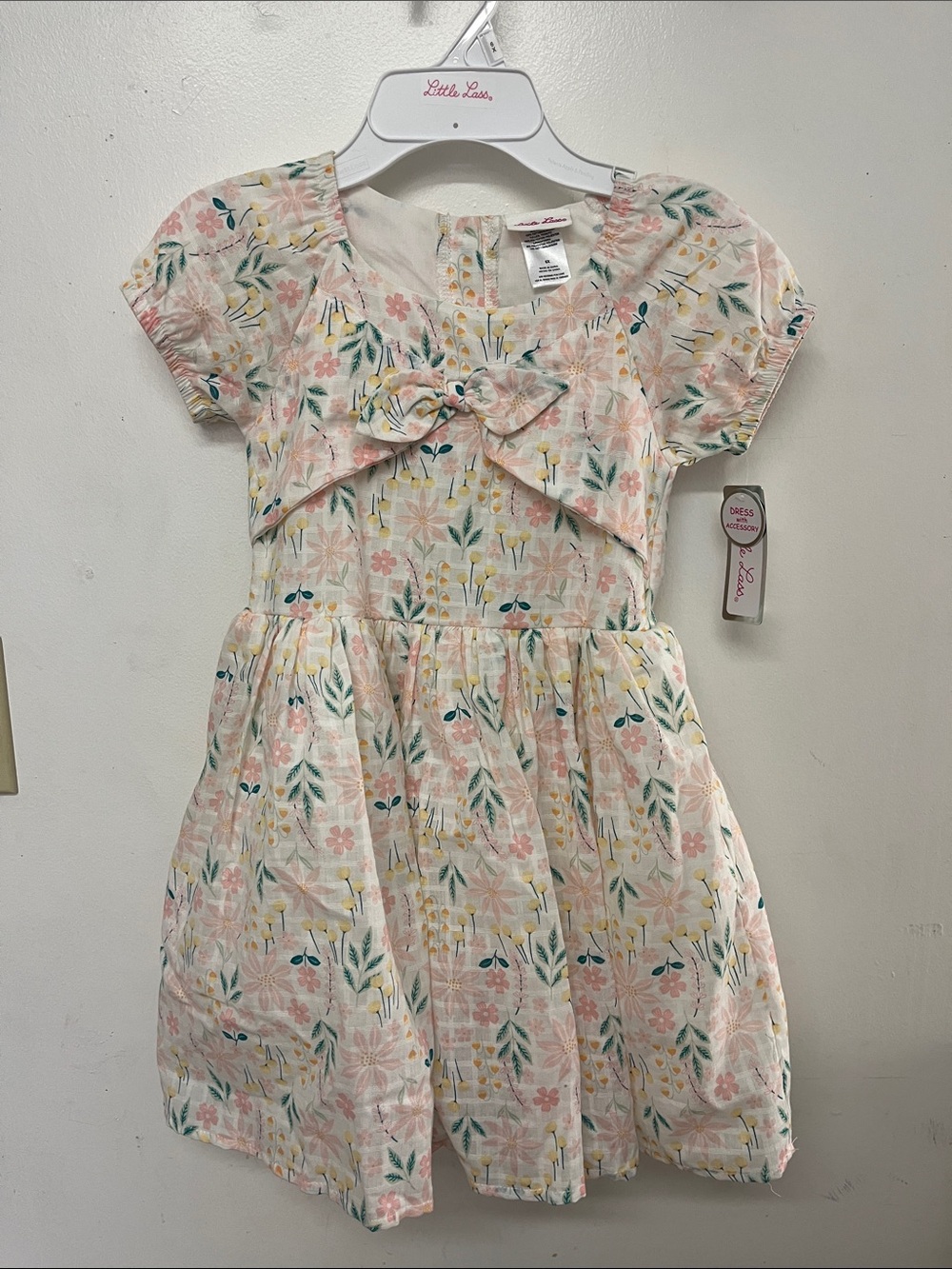 Little Lass Pastel Pink Floral Bow Dress